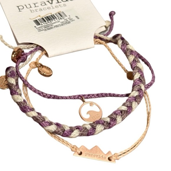 Pura Vida Bracelet Bundle Combo Set of 3. Wave & Sierra Mountain Charm Rose Gold - Picture 3 of 12